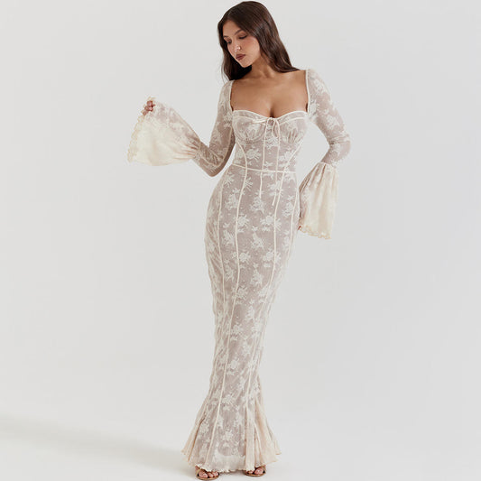 Peachy Celeste Floral Lace Maxi Dress