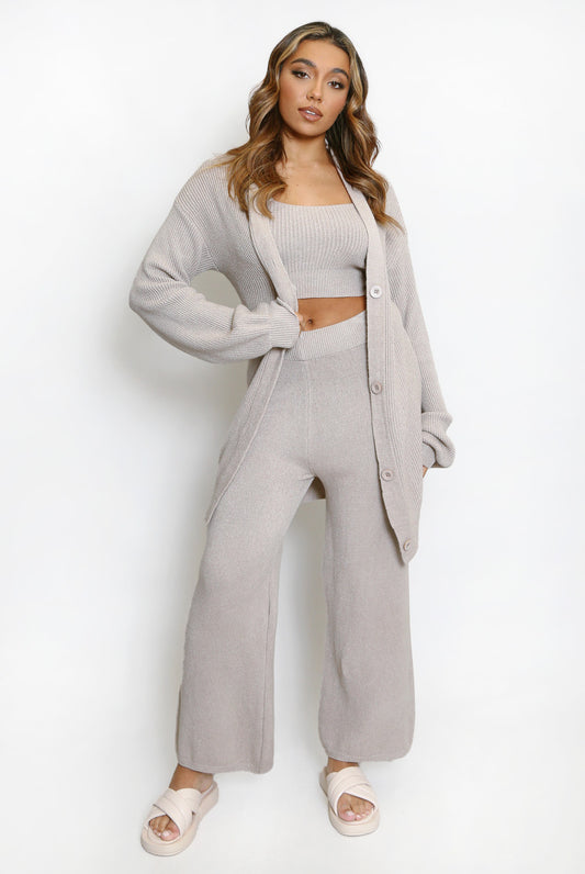 3 Piece Knit Lounge Set with Long Cardigan
