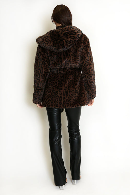 Faux Fur Belted Hooded Coat