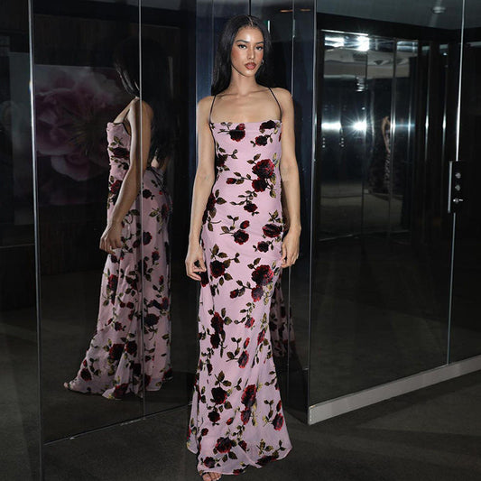 Peachy Rose Noir Floral Maxi Dress
