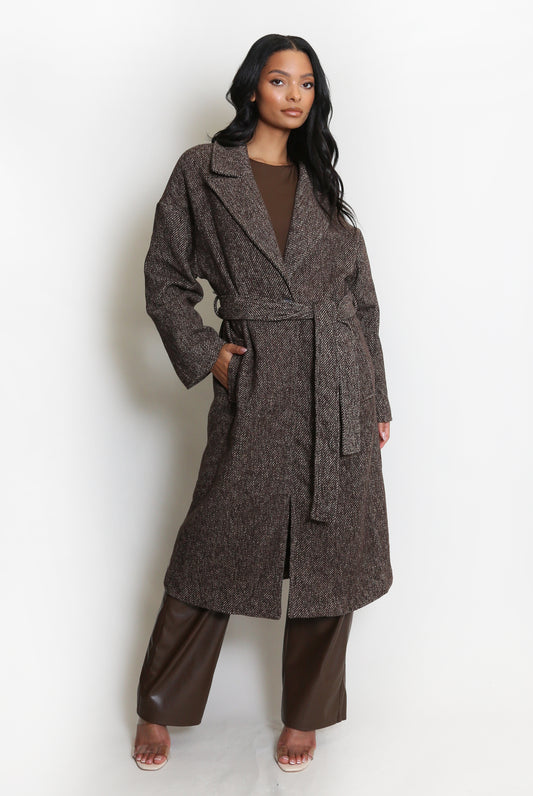 Chevron Tie Up Overcoat