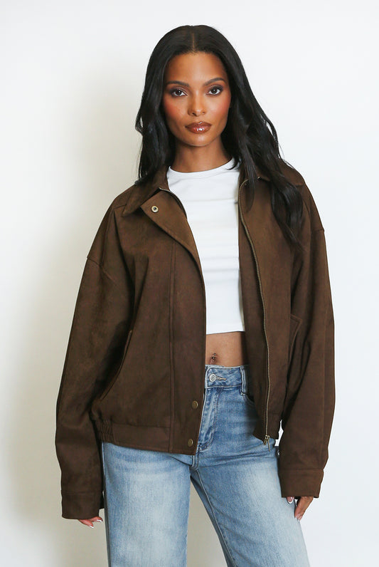 Faux Suede Bomber Jacket