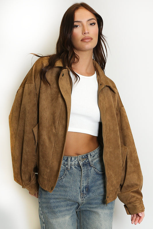 Faux Suede Bomber Jacket