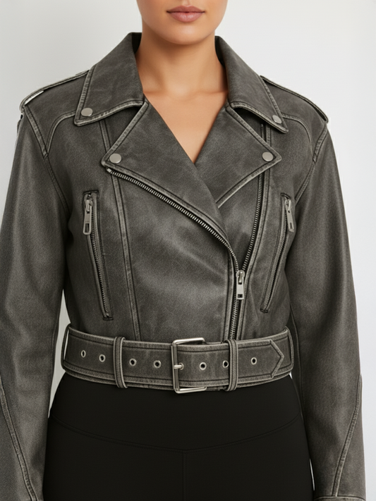Washed PU Biker Jacket