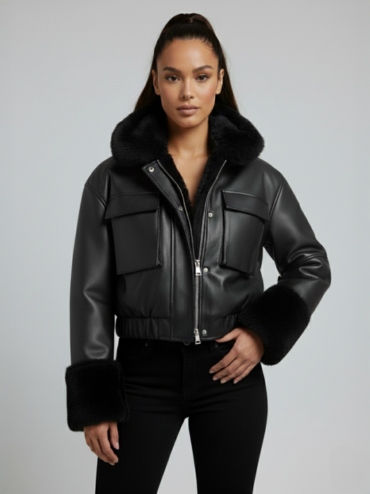 Faux Fur Trimmed Leather Jacket