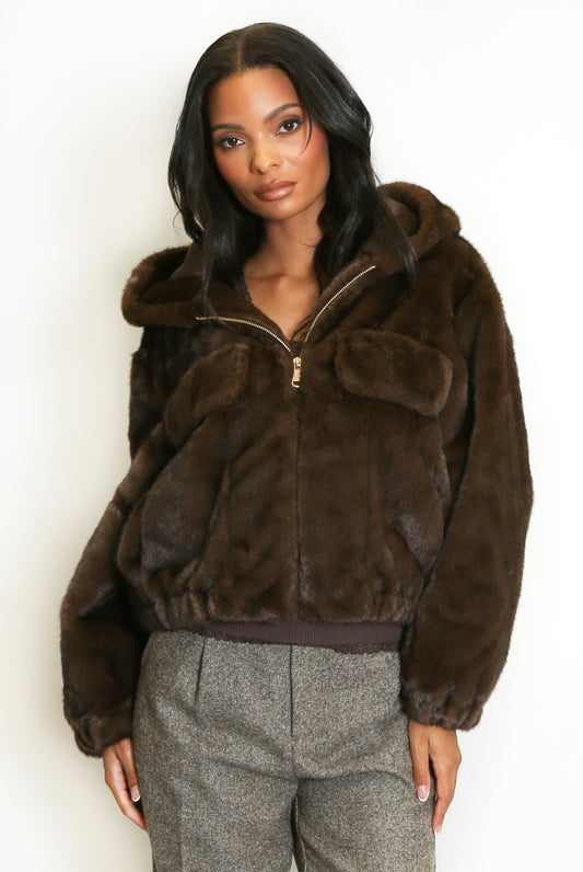 Teddy Luxe Hooded Bomber Jacket